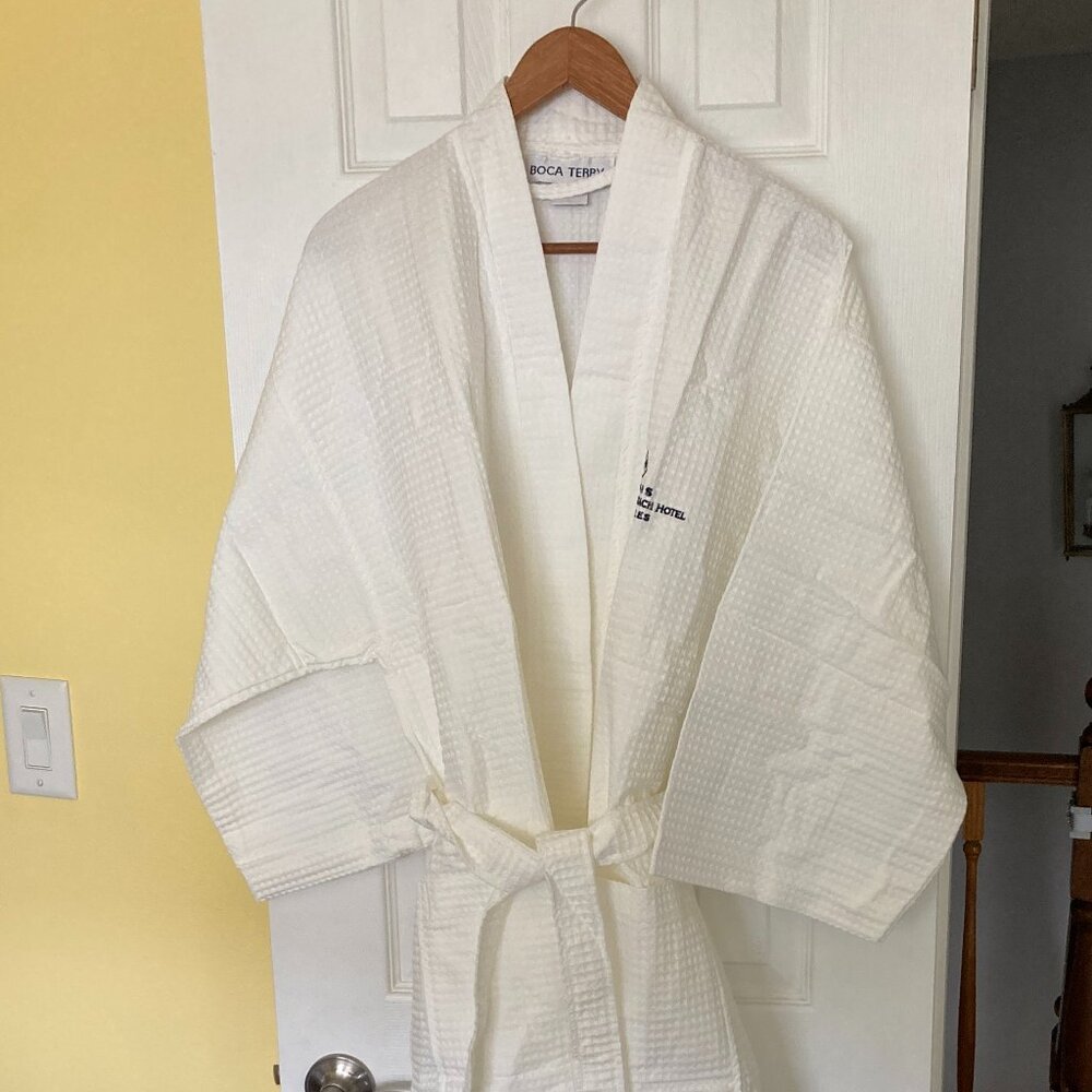 NEW Waffle Knit White Robe by BOCA TERRY - Long Cotton Kimono-Lowes Hotel
